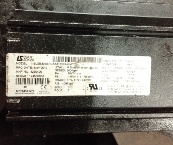 Repaired and Tested 115U2B301BRCAA115299-GMCC Servo Motor Manufactured By EMERSON, At ACCU
