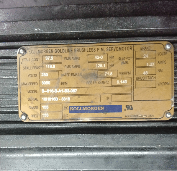 Repaired and Tested B-616-B-A1-B3-067 SERVO MOTOR Manufactured By KOLLMORGEN, At ACCU