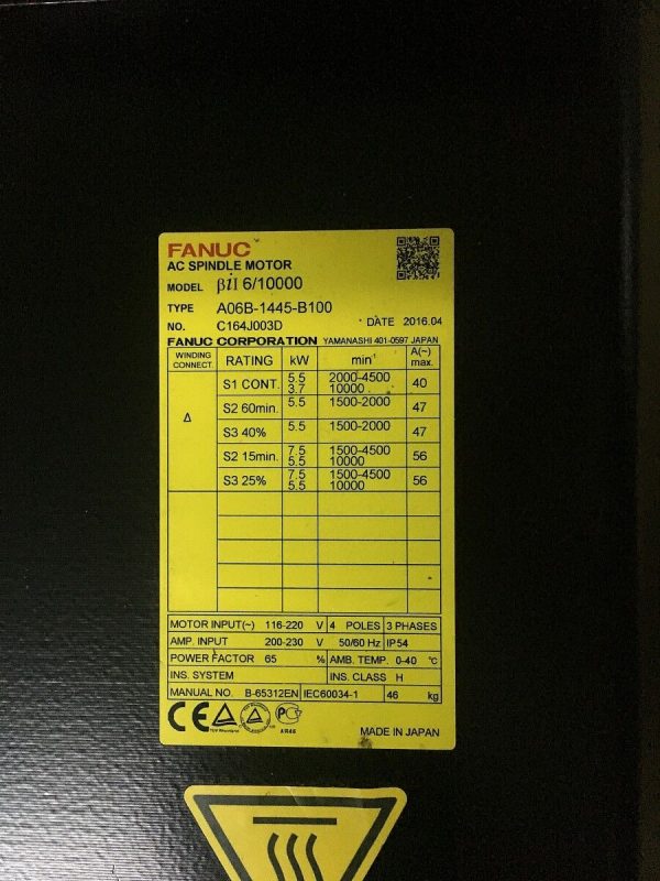 Repaired and Tested A06B-1445-B100 FANUC Motor, at ACCU