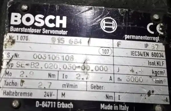 Repaired and Tested Rexroth SE-B2.020.030-00.000 Servo Motor, at ACCU