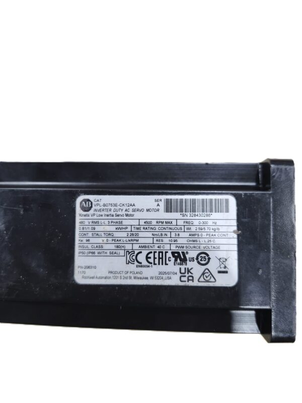 Repaired and Tested Allen Bradley VPL-B0753E-CK12AA Servo Motor, at ACCU