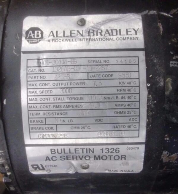 Repaired and Tested Allen Bradley 1326AB-C3E-11 Servo Motor, at ACCU