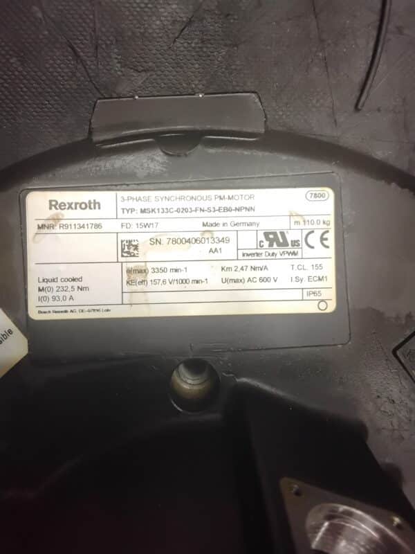 Repaired and Tested Rexroth MSK133C-0203-FN-S3-EB0-NPNN Servo Motor, at ACCU