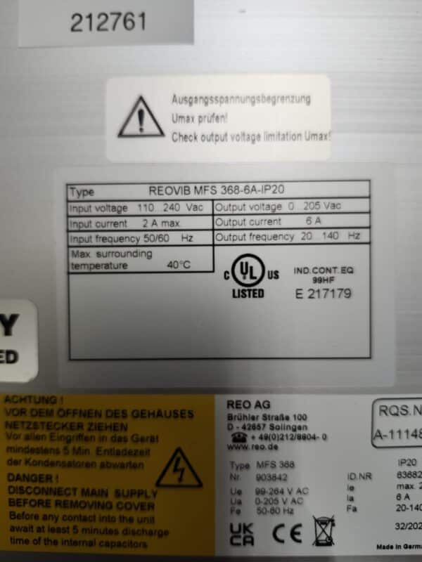 Repaired and Tested REO Electric Drive REOVIB-MFS-368-6A-IP20, at ACCU