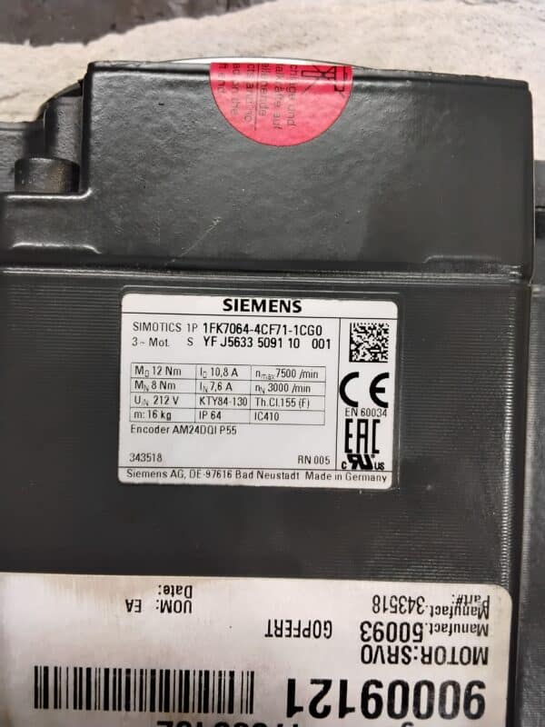 Repaired and Tested 1FK7064-4CF71-1CG0 SIEMENS Servo Motor, at ACCU