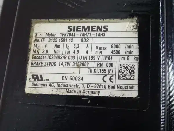 Repaired and Tested Siemens 1FK7044-7AH71-1AH3 Servo Motor, at ACCU